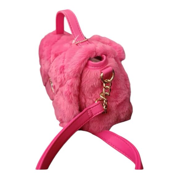 Juicy Couture LETS GET COZY Hot Pink Fluffy Crossbody Bag W Heart Charm NEW - Picture 3 of 5